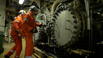 Hess workers in South Arne, Danish North Sea